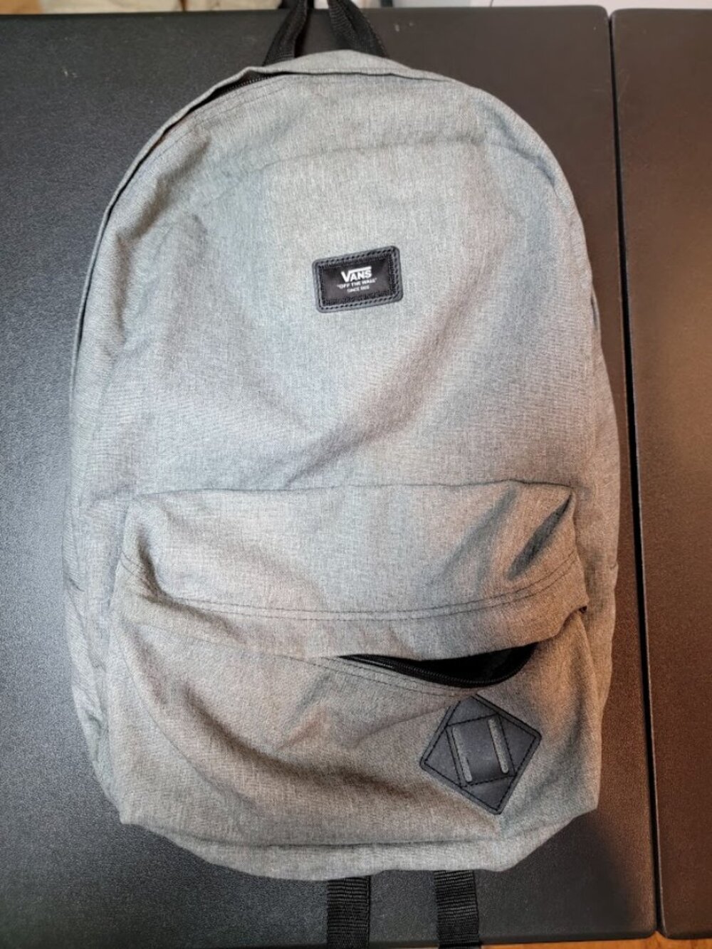 Vans Off The Wall Gray Backpack Black Logo Patch School Skate Travel Bookbag